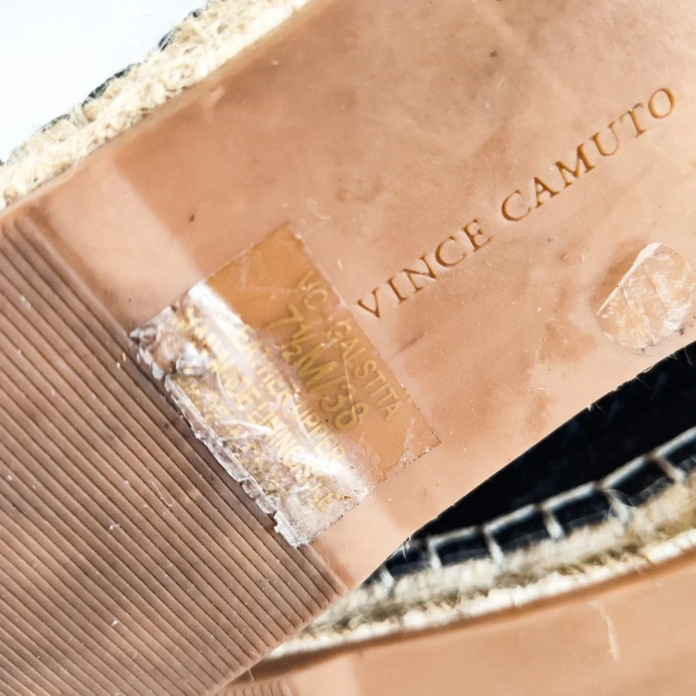 Vince Camuto Espadrilles Flats 7.5 Black Perforated Leather Laser‎ Cut Lace Up